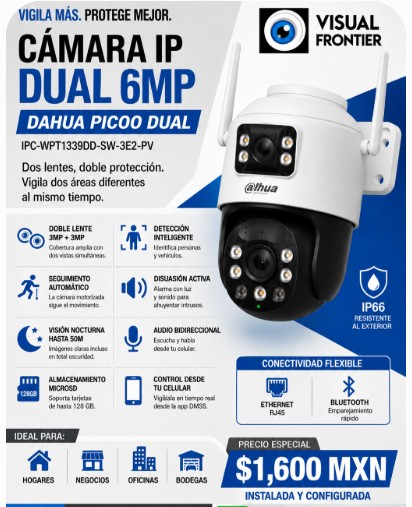 Cámara IP Dahua Dual 6MP con almacenamiento microSD